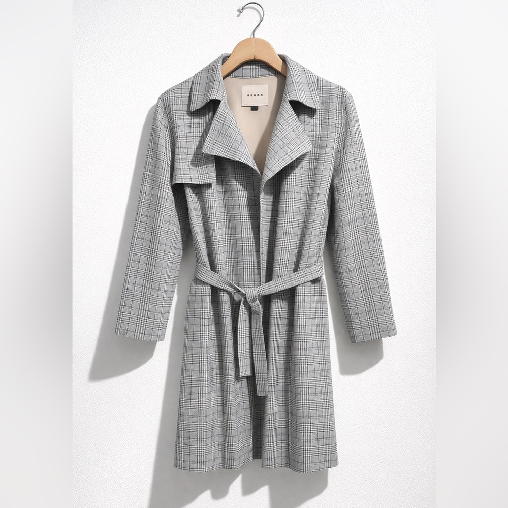 Blank NYC Gray And Tan Faux Suede Belted Midi Length Trench Coat Fisherman NWT
